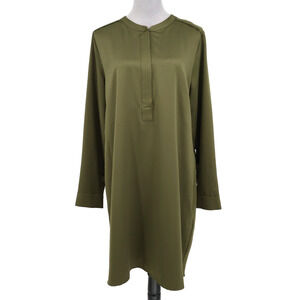 Banana Republic Dress Womens 14 Green Sateen Henley Zip Up Shift No Belt Flaw
